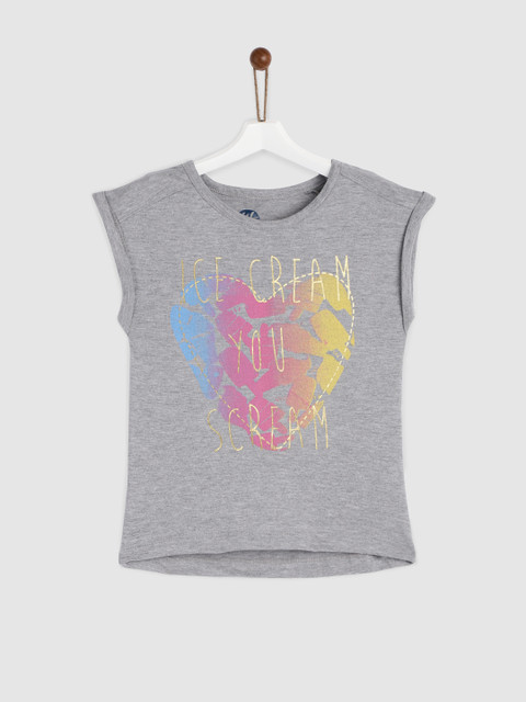 

YK Girls Grey Printed Round Neck Top
