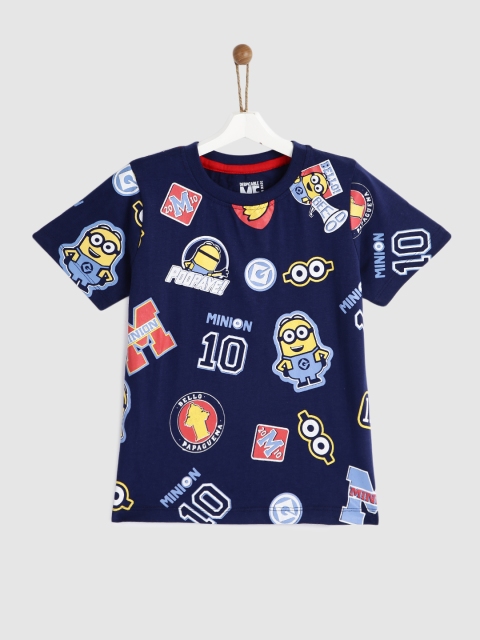 

YK Minion Boys Navy Blue Minions Printed Round Neck T-shirt