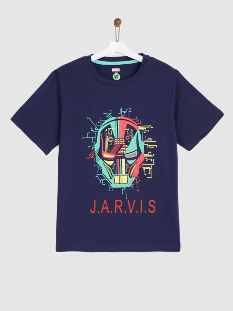 

YK Marvel Boys Navy Blue Printed Round Neck T-shirt