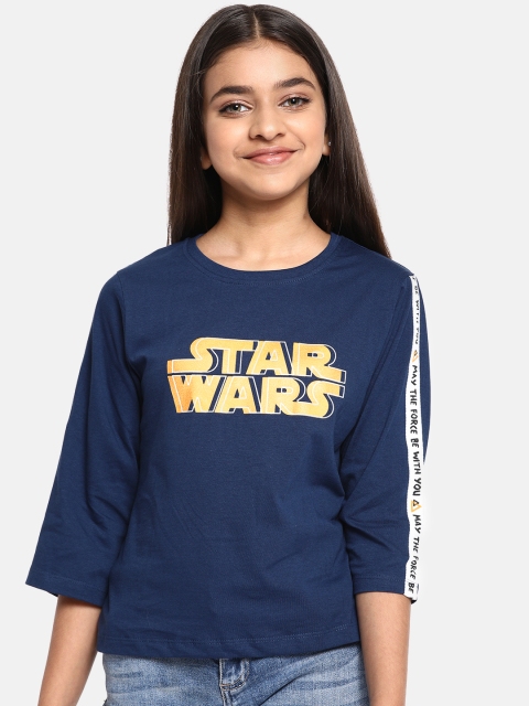 

YK Star Wars Girls Navy Blue Star Wars Printed Round Neck T-shirt