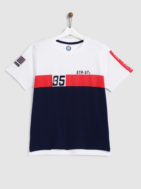

YK Boys Navy Blue, White & Red Colourblocked Round Neck T-shirt