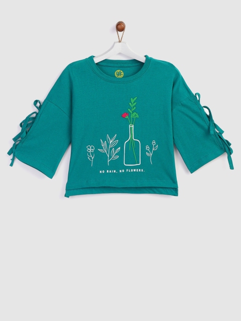 

YK Girls Teal Green Printed Boxy Top
