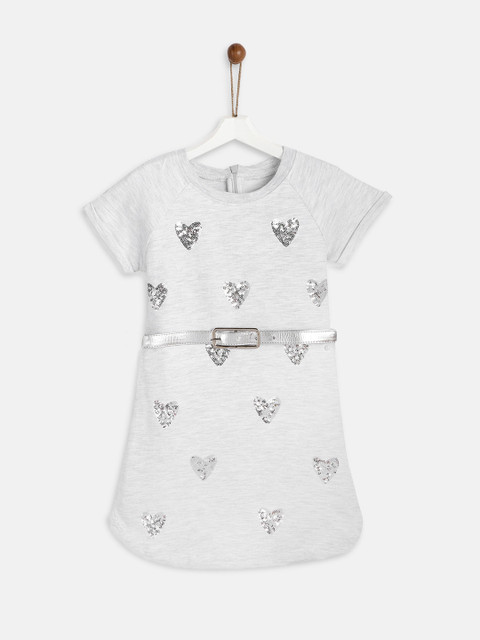 

YK Girls Grey Melange Sequinned T-shirt Dress
