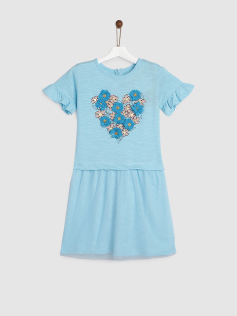 

YK Girls Blue Floral Embellished Fit and Flare Dress