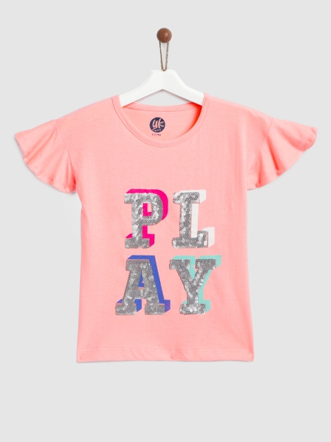 

YK Girls Peach-Coloured Embellished Top