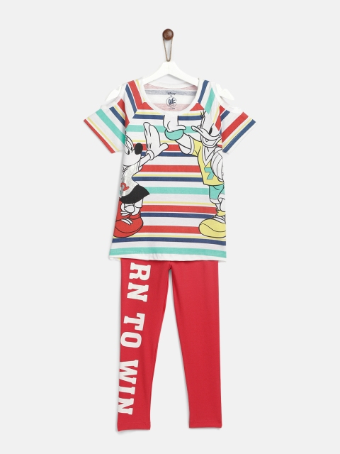 

YK Disney Girls Multicoloured Mickey Printed T-shirt with Leggings, Multi