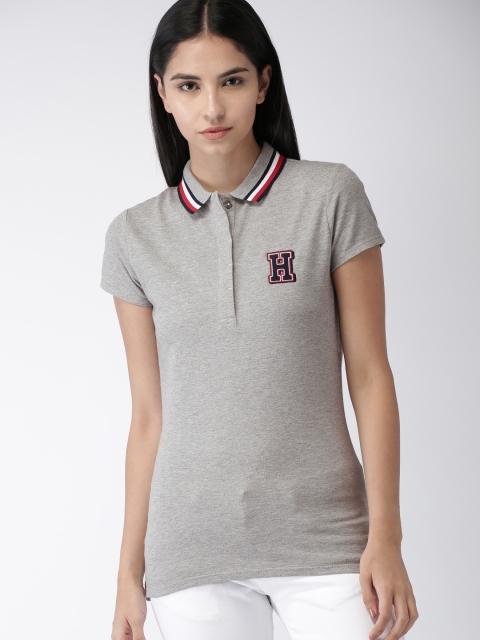 

Tommy Hilfiger Women Grey Solid Polo Collar T-shirt