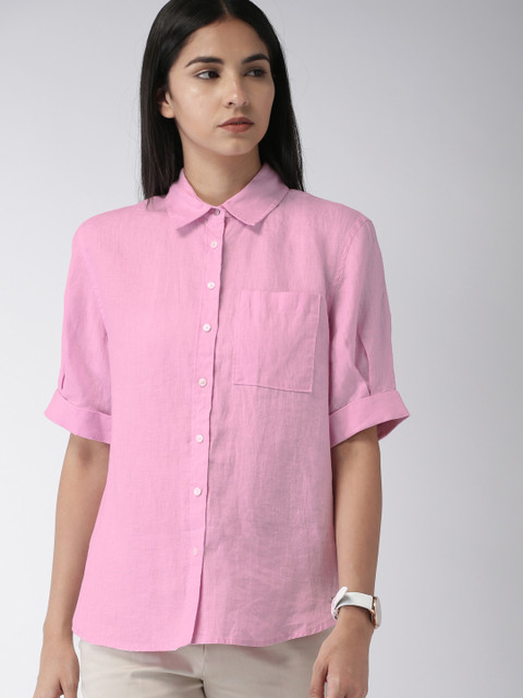 

Tommy Hilfiger Women Pink Regular Fit Solid Linen Casual Shirt