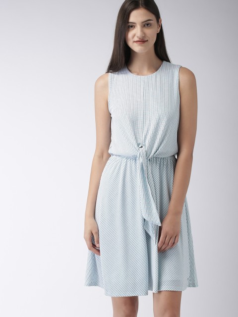 

Tommy Hilfiger Women White & Blue Checked A-line Dress