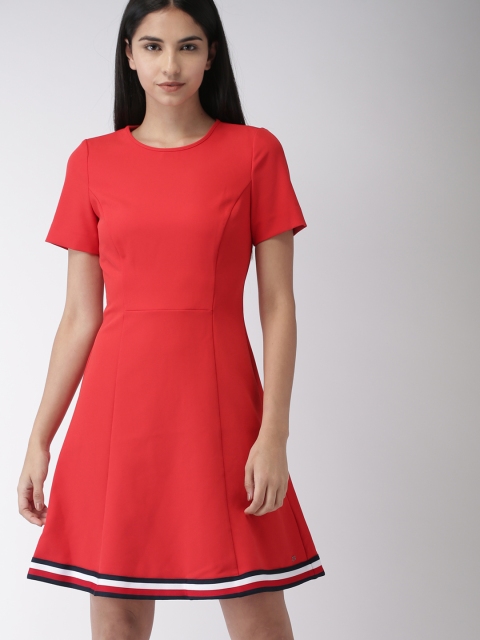 

Tommy Hilfiger Women Red Solid Fit and Flare Dress