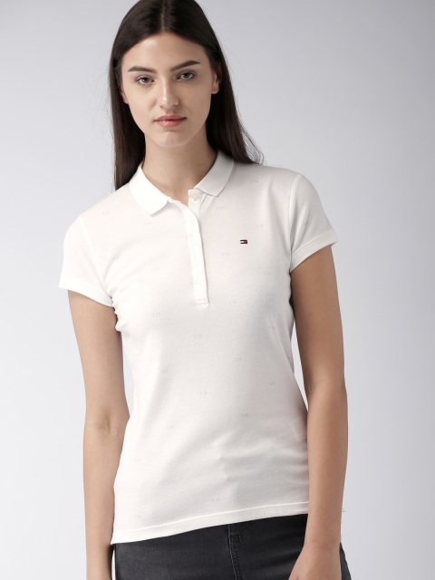 

Tommy Hilfiger Women White Printed Polo Collar T-shirt