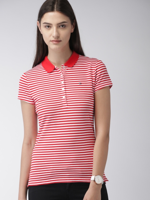 

Tommy Hilfiger Women Red Striped Polo Collar T-shirt