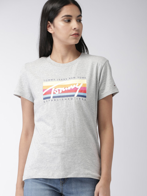 

Tommy Hilfiger Women Grey Melange Printed T-shirt