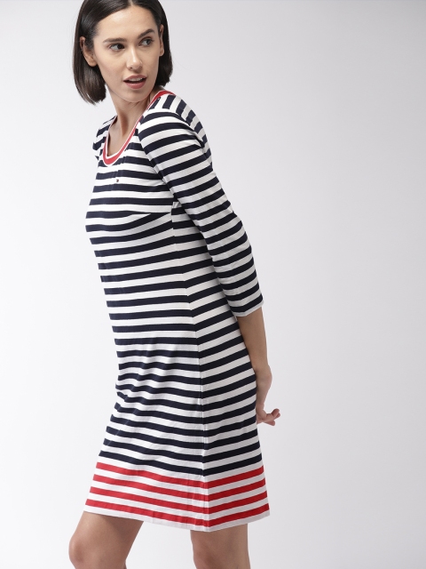 

Tommy Hilfiger Women Black & White Striped Sheath Dress