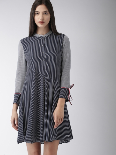

Tommy Hilfiger Women Navy Blue & White Striped A-Line Dress