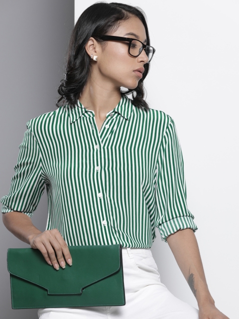 

Tommy Hilfiger Women Green Opaque Striped Casual Shirt