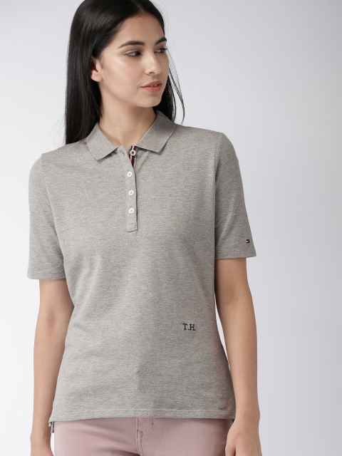 

Tommy Hilfiger Women Grey Melange Solid Polo Collar T-shirt