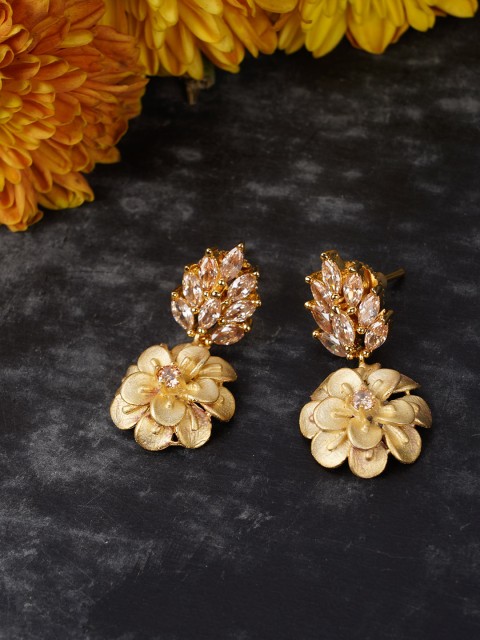 

FIROZA Gold-Plated Floral CZ-Studded Drop Earrings