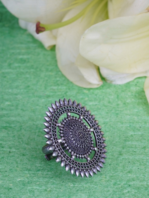 

FIROZA Oxidized Silver-Toned Textured Adjustable Finger Ring