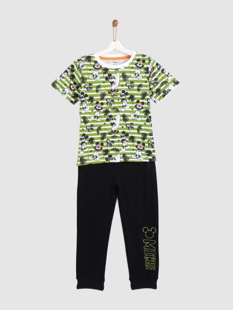 

YK Disney Boys Green & White Printed T-shirt with Black Joggers