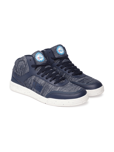 

NBA Men Navy Blue & White Solid Mid-Top Sneakers
