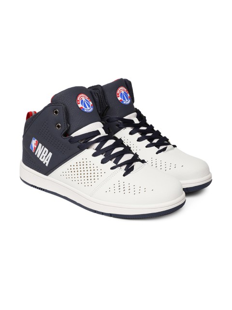 

NBA Men White & Navy Blue Colourblocked Mid-Top Sneakers
