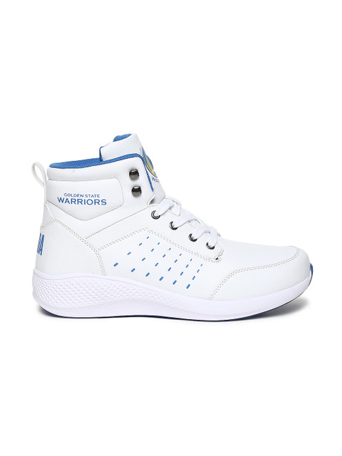 

NBA Men White Solid Golden State Warriors Mid-Top Sneakers