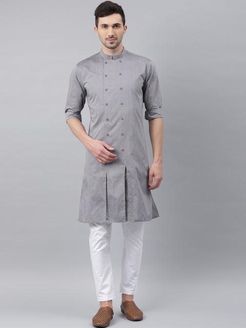 

Freehand Men Grey Solid Straight Kurta