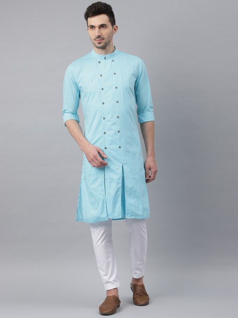 

Freehand Men Blue Solid Straight Kurta