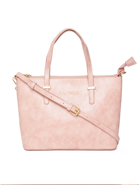 

Lino Perros Pink Snakeskin Textured Handheld Bag with Detachable Sling Strap