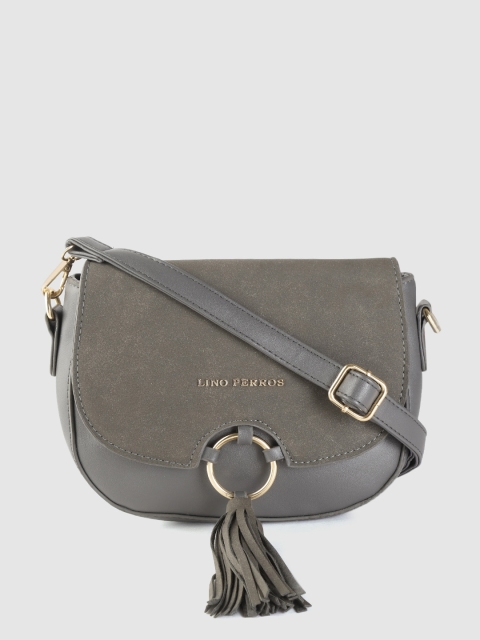 

Lino Perros Olive Green & Charcoal Solid Sling Bag with Tasselled Detail