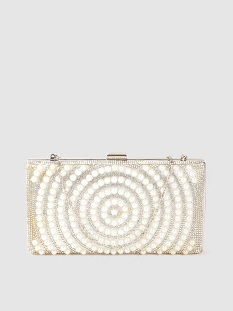 

Lino Perros Silver-Toned & White Embellished Box Clutch