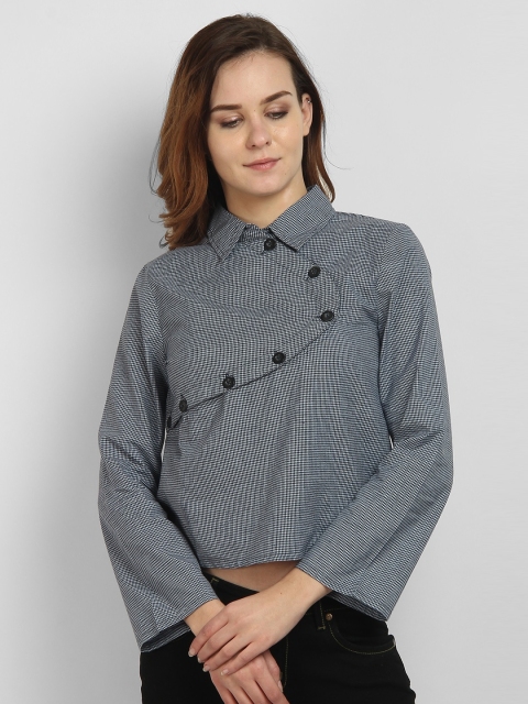 

LA LOFT Women Black Regular Fit Checked Casual Shirt