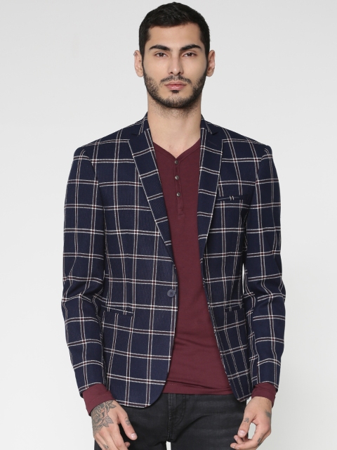 

Jack & Jones Navy Blue & Maroon Slim Fit Single Breasted Smart Casual Blazer