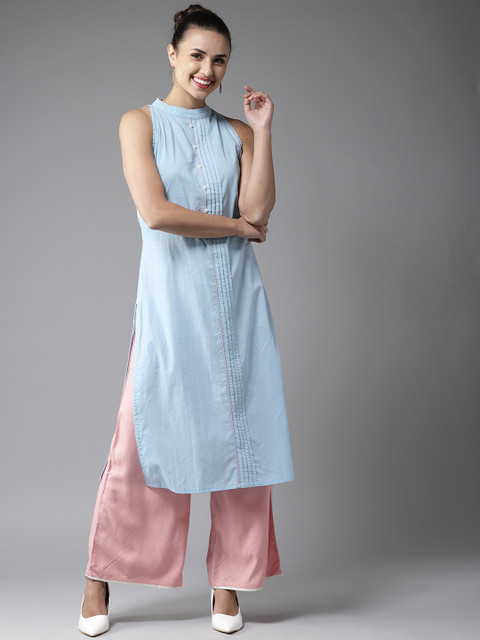 

Moda Rapido Women Blue Solid Straight Kurta