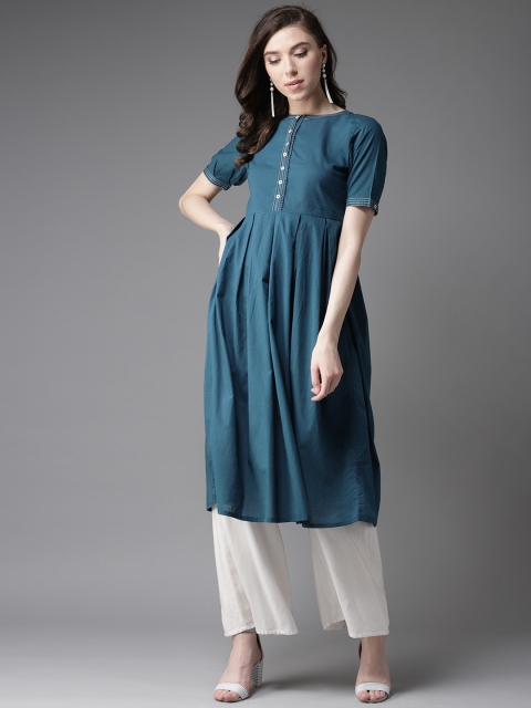

Moda Rapido Women Teal Blue Solid A-Line Kurta