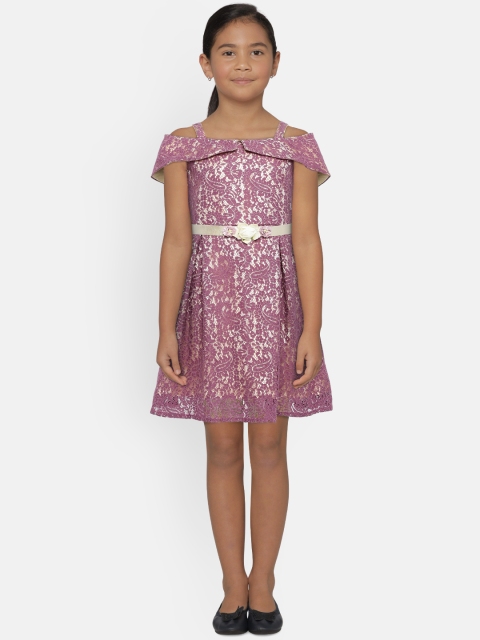 

Peppermint Girls Mauve Self Design Fit and Flare Dress
