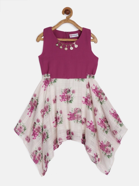 

Peppermint Girls Mauve & Off-White Printed Fit and Flare Dress