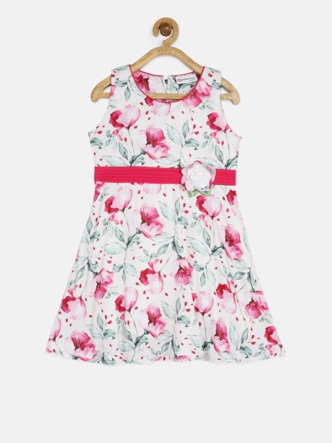 

Peppermint Girls Off-White & Fuchsia Printed Fit and Flare Dress