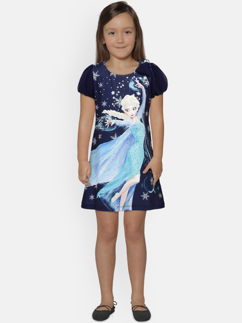 

Peppermint Girls Navy Blue Printed A-Line Dress