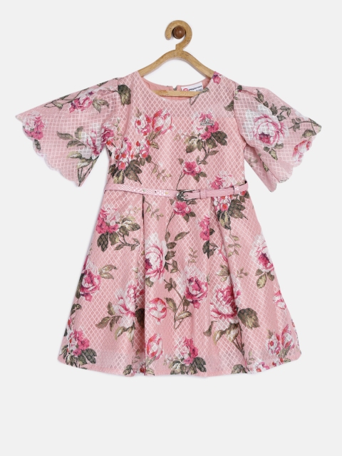 

Peppermint Girls Pink Printed Fit and Flare Dress, Peach