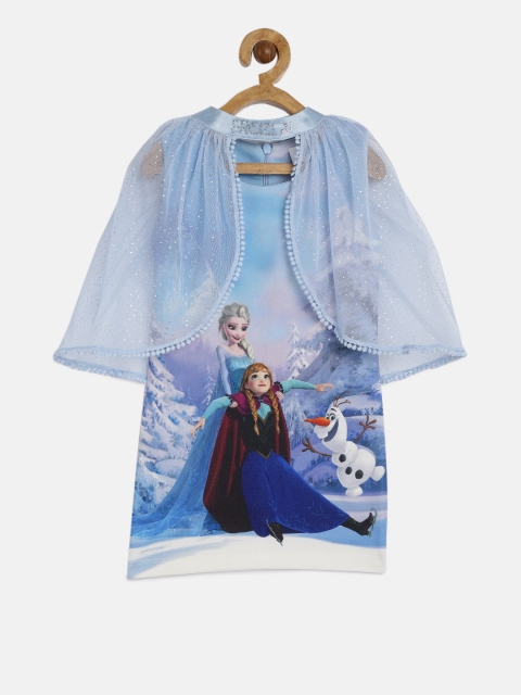 

Peppermint Girls Blue Printed Sheath Dress with Cape