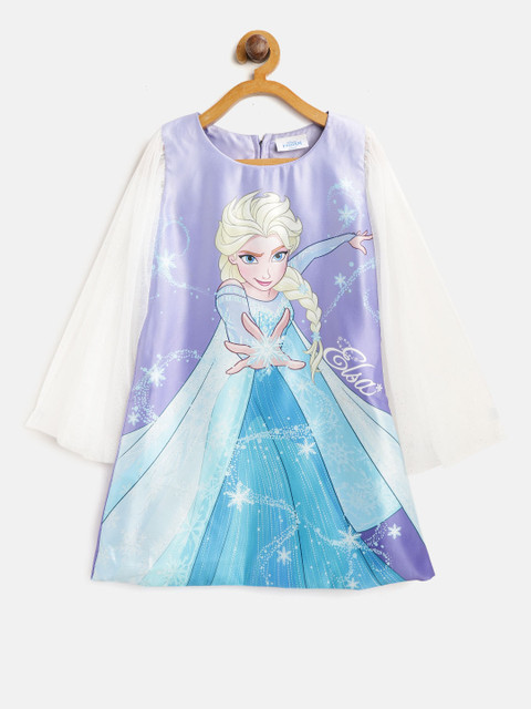 

Peppermint Girls Purple & Blue Printed A-Line Dress