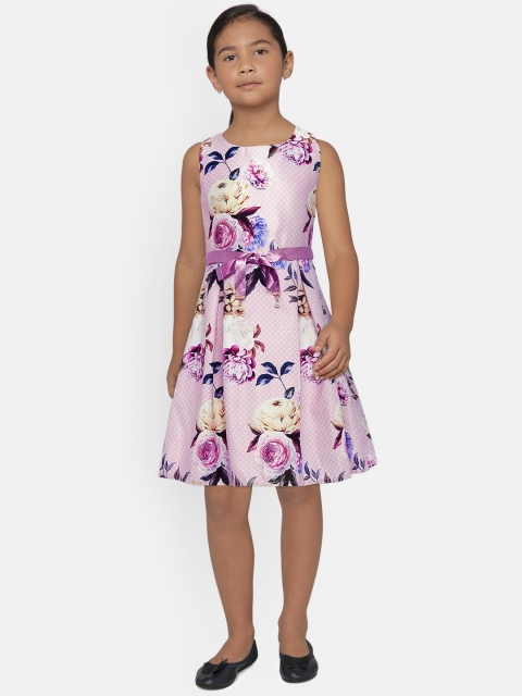 

Peppermint Girls Purple Printed Fit and Flare Dress