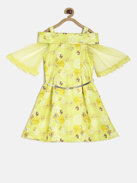 

Peppermint Girls Yellow Printed Fit and Flare Dress