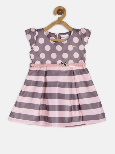

Peppermint Girls Peach-Coloured & Grey Printed Fit and Flare Dress