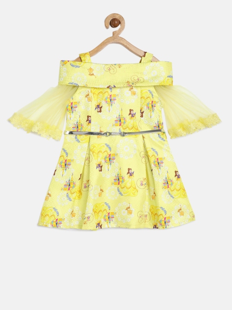 

Peppermint Girls Yellow Printed Fit and Flare Dress