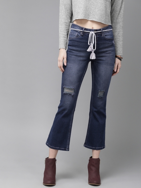 

Roadster Women Blue Bootcut Mid-Rise Mildly Distressed Stretchable Cropped Jeans