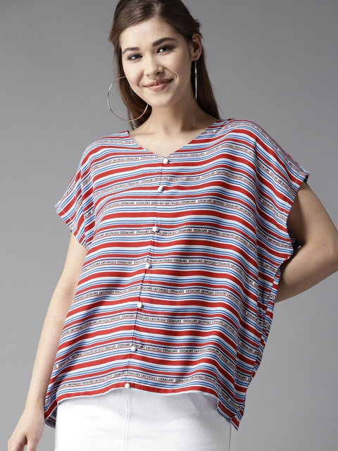 

HERE&NOW Women Red & Blue Striped Boxy Top