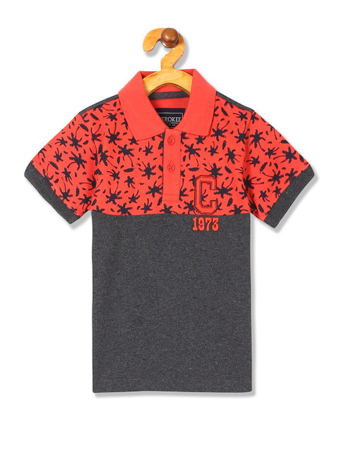 

Cherokee Boys Red Printed Polo Collar Pure Cotton T-shirt